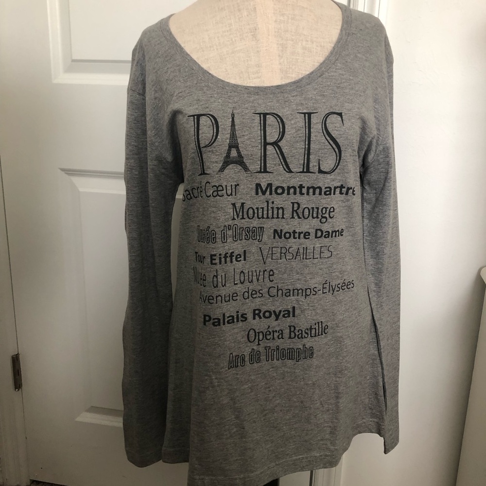 Paris Graphic Gray Long Sleeve Fitted Tee